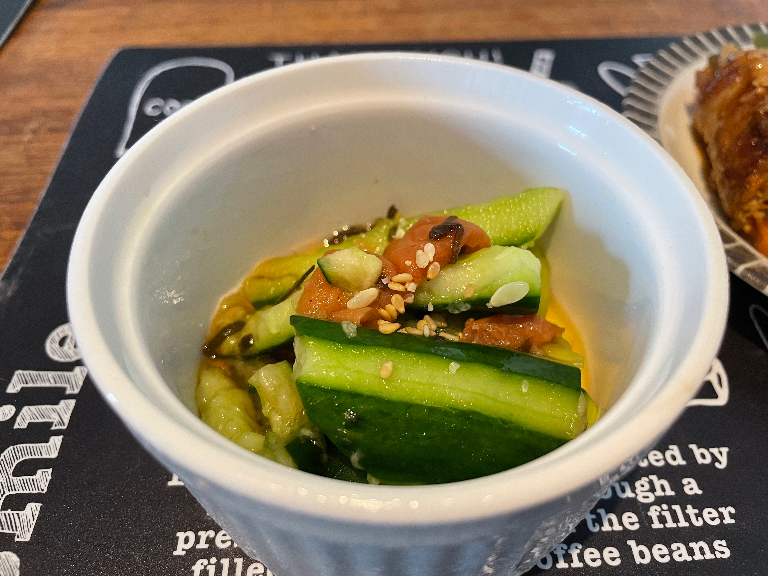 Cucumber Salad with Salted Plum and Kelp (Kyuri no ume shio konbu ae) - Rinchan Café